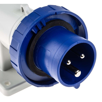 Scame IP66, IP67 Blue Wall Mount 2P + E Right Angle Industrial Power Plug, Rated At 16A, 230 V