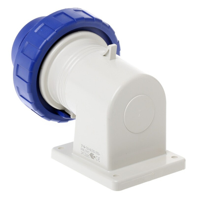 Scame IP66, IP67 Blue Wall Mount 2P + E Right Angle Industrial Power Plug, Rated At 32A, 230 V