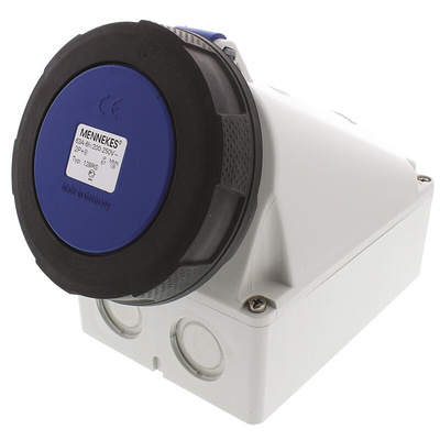 MENNEKES IP67 Blue Wall Mount 3P Right Angle Socket, Rated At 63A, 230 V
