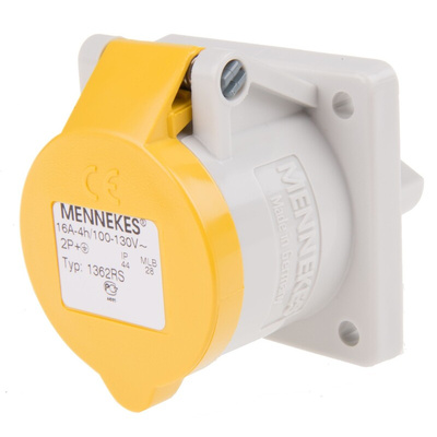 MENNEKES IP44 Yellow Panel Mount 3P Industrial Power Socket, Rated At 16A, 110 V