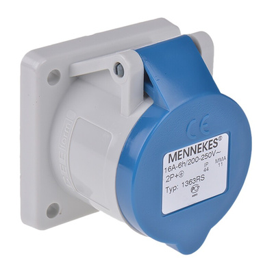 MENNEKES IP44 Blue Panel Mount 3P Industrial Power Socket, Rated At 16A, 230 V