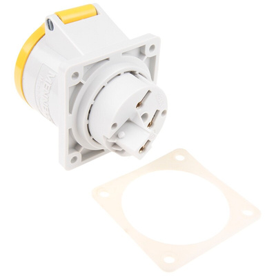 MENNEKES IP44 Yellow Panel Mount 3P Industrial Power Socket, Rated At 32A, 110 V