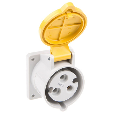 MENNEKES IP44 Yellow Panel Mount 3P Industrial Power Socket, Rated At 32A, 110 V