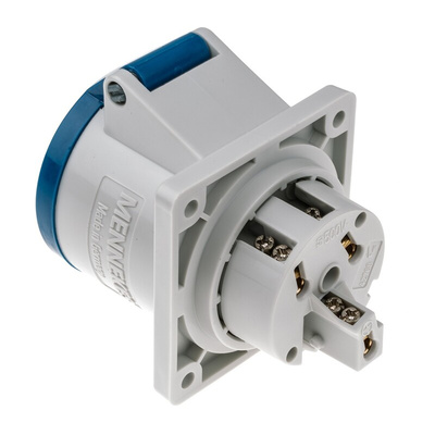 MENNEKES IP44 Blue Panel Mount 3P Industrial Power Socket, Rated At 32A, 230 V