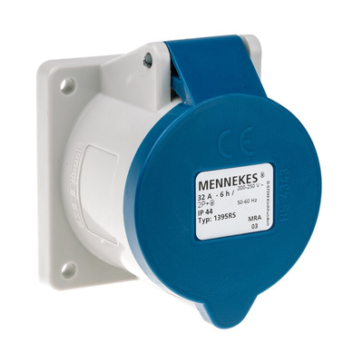 MENNEKES IP44 Blue Panel Mount 3P Industrial Power Socket, Rated At 32A, 230 V