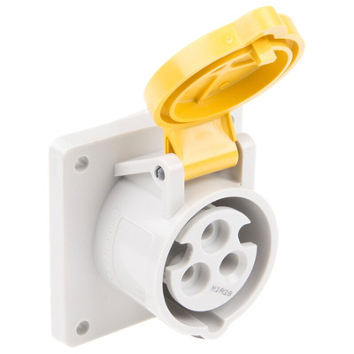 MENNEKES IP44 Yellow Panel Mount 3P Industrial Power Socket, Rated At 16A, 110 V