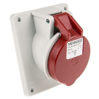 MENNEKES IP44 Red Panel Mount 4P Angled Industrial Power Socket, Rated At 16A, 400 V