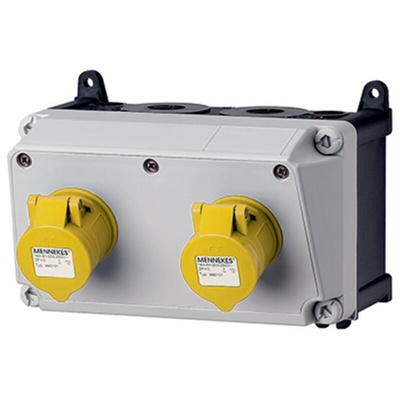 MENNEKES IP44 Yellow Wall Mount Socket, Rated At 16A, 110 → 130 V