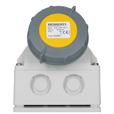 MENNEKES IP67 Yellow Wall Mount 3P 25 ° Industrial Power Socket, Rated At 16A, 110 V