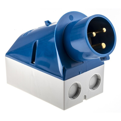 MENNEKES IP44 Blue Wall Mount 3P 25 ° Industrial Power Plug, Rated At 32A, 230 V