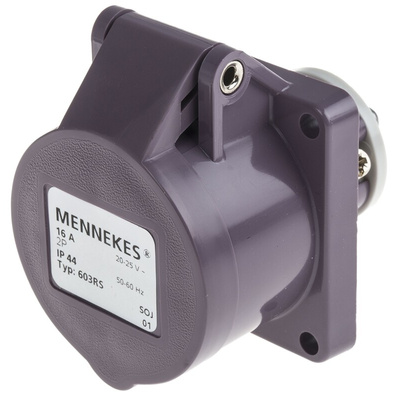 MENNEKES IP44 Purple Panel Mount 2P Industrial Power Socket, Rated At 16A, 20 → 25 V