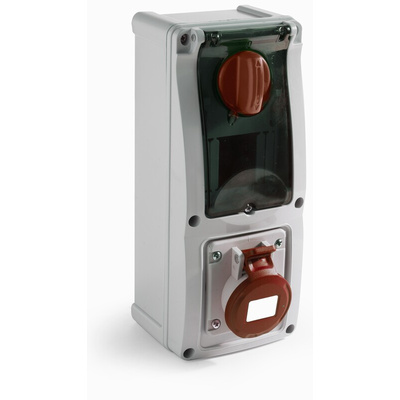 RS PRO IP44 Red Surface Mount 3P + N + E Vertical Industrial Power Socket, Rated At 32A, 400 V