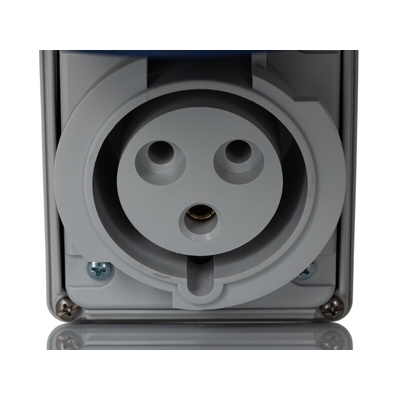 RS PRO IP67 Blue Wall Mount 2P + E Vertical Industrial Power Socket, Rated At 32A, 230 V