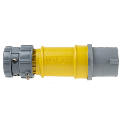 MENNEKES, PowerTOP IP44 Yellow Cable Mount 3P Industrial Power Plug, Rated At 16A, 110 V