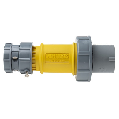 MENNEKES, PowerTOP IP67 Yellow Cable Mount 3P Industrial Power Plug, Rated At 16A, 110 V