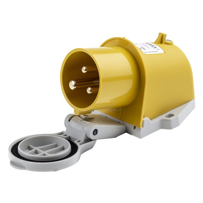 MENNEKES IP44 Yellow Wall Mount 3P Right Angle Industrial Power Plug, Rated At 16A, 110 V