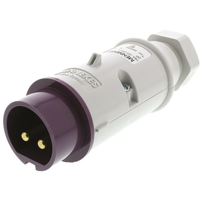 MENNEKES IP44 Purple Cable Mount 2P Industrial Power Plug, Rated At 16A, 20 → 25 V