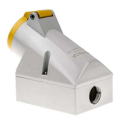 MENNEKES IP44 Yellow Wall Mount 3P Right Angle Socket, Rated At 16A, 110 V