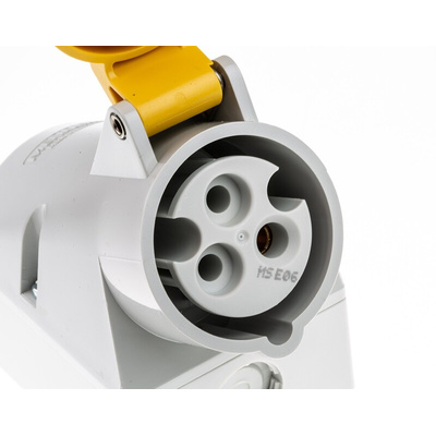MENNEKES IP44 Yellow Wall Mount 3P Right Angle Socket, Rated At 16A, 110 V