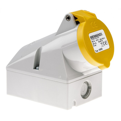 MENNEKES IP44 Yellow Wall Mount 3P Right Angle Socket, Rated At 16A, 110 V