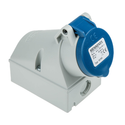 MENNEKES IP44 Blue Wall Mount 3P Right Angle Socket, Rated At 16A, 230 V