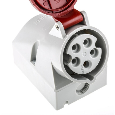 MENNEKES IP44 Red Wall Mount Right Angle Socket, Rated At 16A, 415 V