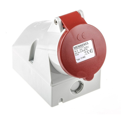 MENNEKES IP44 Red Wall Mount Right Angle Socket, Rated At 16A, 415 V