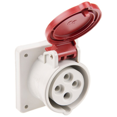 Scame IP44 Red Panel Mount 3P + E Industrial Power Socket, Rated At 16A, 415 V