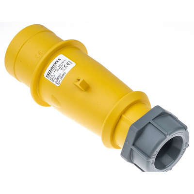 MENNEKES, AM-TOP IP44 Yellow Cable Mount 3P Industrial Power Plug, Rated At 32A, 110 V