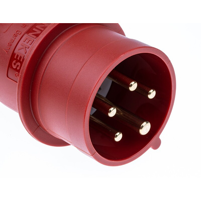 MENNEKES IP44 Red Cable Mount 3P + N + E Industrial Power Plug, Rated At 16A, 400 V,With Phase Inverter