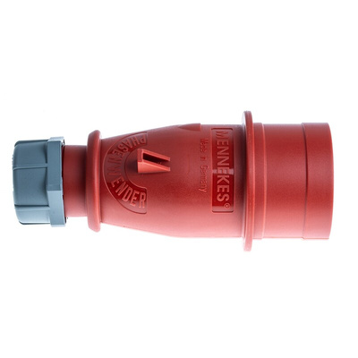 MENNEKES IP44 Red Cable Mount 3P + N + E Industrial Power Plug, Rated At 16A, 400 V,With Phase Inverter