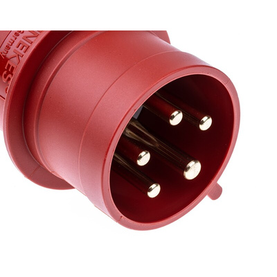 MENNEKES IP44 Red Cable Mount 3P + N + E Industrial Power Plug, Rated At 32A, 400 V,With Phase Inverter