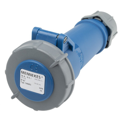 MENNEKES, AM-TOP IP67 Blue Cable Mount 3P Industrial Power Socket, Rated At 16A, 230 V