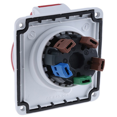 Schneider Electric, PratiKa IP44 Red Panel Mount 3P + N + E Right Angle Industrial Power Socket, Rated At 16A, 415 V