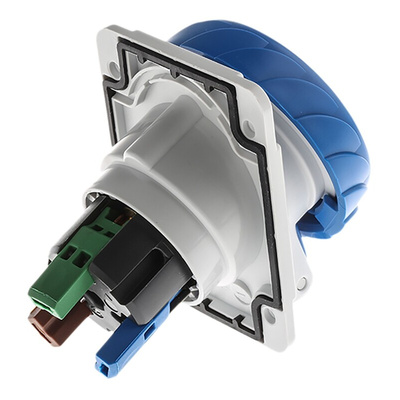 Schneider Electric, PratiKa IP67 Blue Panel Mount 2P + E Right Angle Industrial Power Socket, Rated At 16A, 230 V