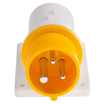 Scame IP44 Yellow Wall Mount 2P + E Right Angle Industrial Power Plug, Rated At 16A, 110 V