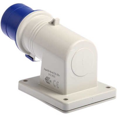 Scame IP44 Blue Wall Mount 2P + E Right Angle Industrial Power Plug, Rated At 16A, 230 V