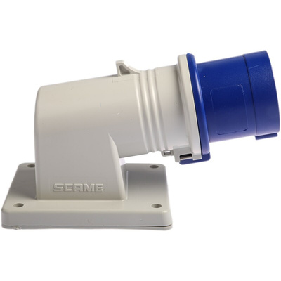 Scame IP44 Blue Wall Mount 2P + E Right Angle Industrial Power Plug, Rated At 16A, 230 V