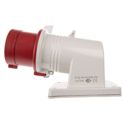 Scame IP44 Red Wall Mount 3P + E Right Angle Industrial Power Plug, Rated At 16A, 415 V