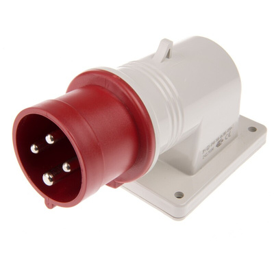 Scame IP44 Red Wall Mount 3P + E Right Angle Industrial Power Plug, Rated At 16A, 415 V