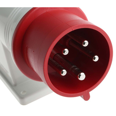 Scame IP44 Red Wall Mount 3P + N + E Right Angle Industrial Power Plug, Rated At 32A, 415 V