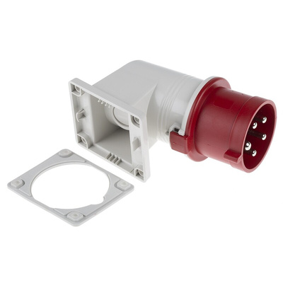 Scame IP44 Red Wall Mount 3P + N + E Right Angle Industrial Power Plug, Rated At 32A, 415 V