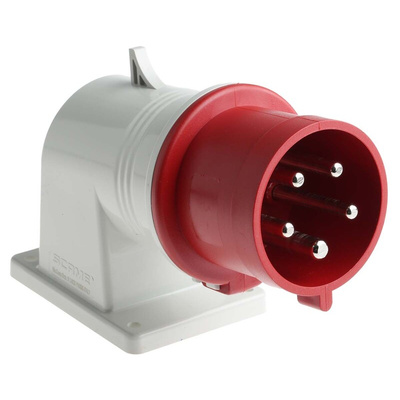 Scame IP44 Red Wall Mount 3P + N + E Right Angle Industrial Power Plug, Rated At 32A, 415 V