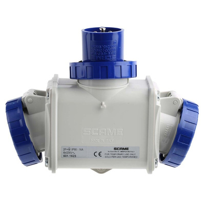 Scame IP66 Blue 1 x 2P + E, 2 x 2P + E Industrial Power Connector Adapter Plug, Socket, Rated At 16A, 240 V