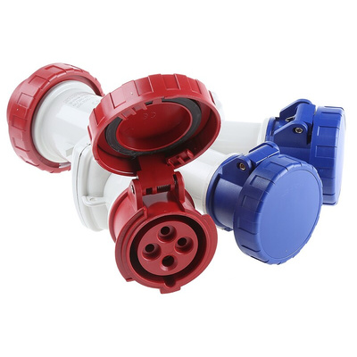 Scame IP66 Red 1 x 3P + N + E, 1 x 3P + E, 2 x 1P + E Industrial Power Connector Adapter Plug, Socket, Rated At 16A,