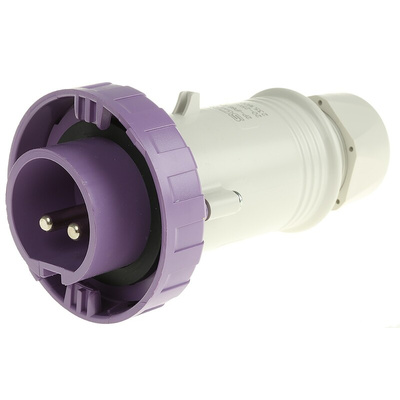 Scame IP67 Purple Cable Mount 2P Industrial Power Plug, Rated At 16A, 20 → 25 V