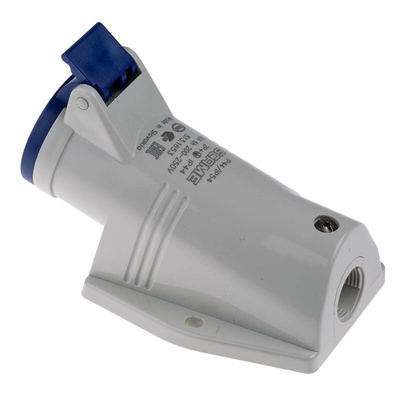 Scame IP44 Blue Wall Mount 2P + E Right Angle Industrial Power Socket, Rated At 16A, 230 V