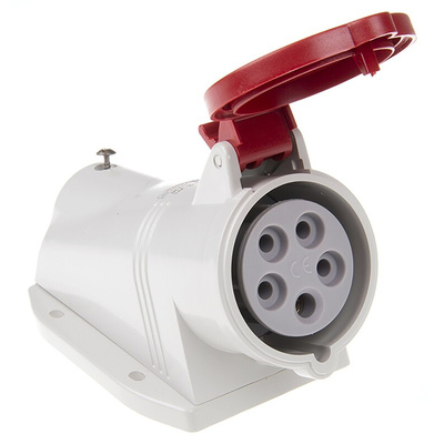 Scame IP44 Red Wall Mount 3P + N + E Right Angle Industrial Power Socket, Rated At 16A, 415 V