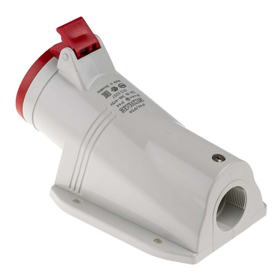 Scame IP44 Red Wall Mount 3P + N + E Right Angle Industrial Power Socket, Rated At 32A, 415 V