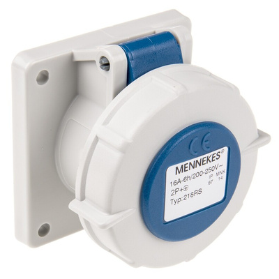 MENNEKES IP67 Blue Panel Mount 3P Industrial Power Socket, Rated At 16A, 230 V